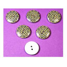 LOT 6 BOUTONS BOIS : rond motif fantaisie 20mm (03) 