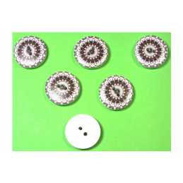 LOT 6 BOUTONS BOIS : rond motif fantaisie 20mm (08) 