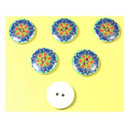 LOT 6 BOUTONS BOIS : rond motif fantaisie 20mm (07) 