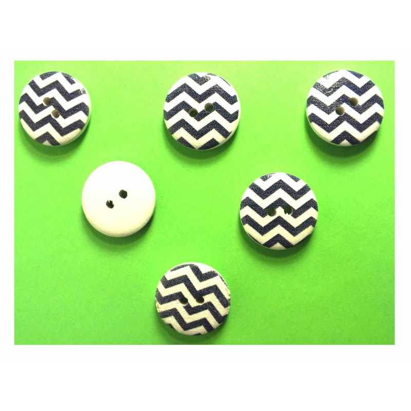 LOT 6 BOUTONS BOIS : rond motif fantaisie 20mm (12) 