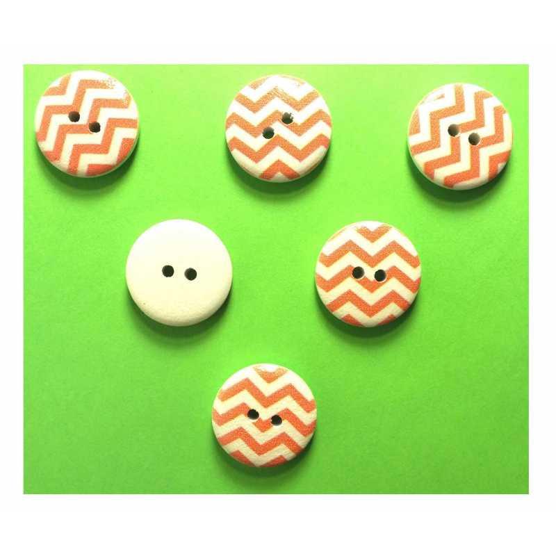 LOT 6 BOUTONS BOIS : rond motif fantaisie 20mm (11) 