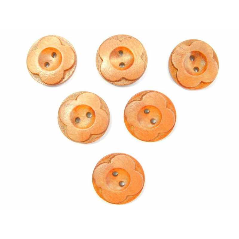 LOT 6 BOUTONS BOIS : rond motif fleur 20mm (07) 