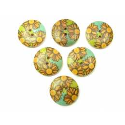 LOT 6 BOUTONS BOIS : rond motif marguerite 23mm (01) 