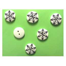 LOT 6 BOUTONS BOIS : rond flocon noir 18mm (03) 