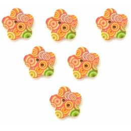 LOT 6 BOUTONS BOIS : fleur motif cercles 17mm (01) 