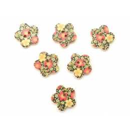 LOT 6 BOUTONS BOIS : fleur motif fleur 17mm (08) 