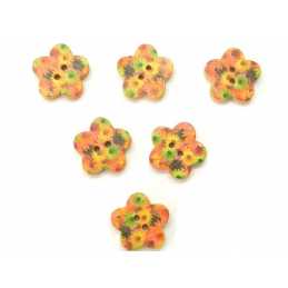 LOT 6 BOUTONS BOIS : fleur motif fleur 17mm (07) 