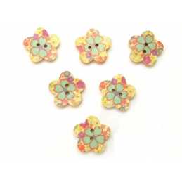 LOT 6 BOUTONS BOIS : fleur motif fleur 17mm (04) 