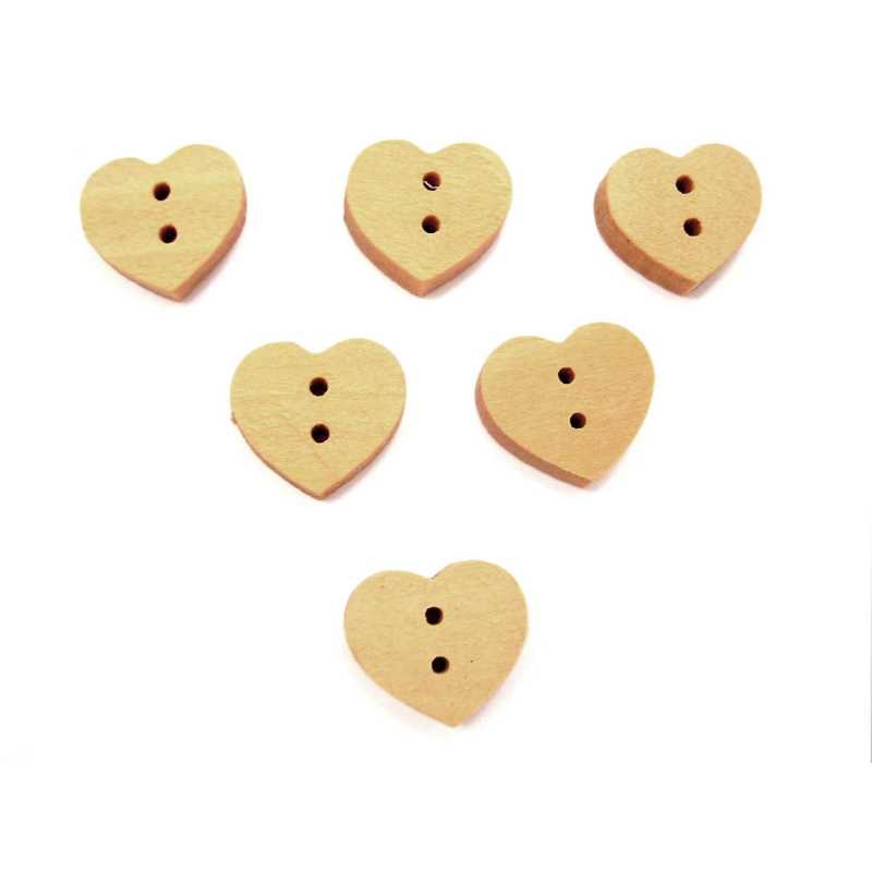 LOT 6 BOUTONS BOIS : coeur 12*11mm 