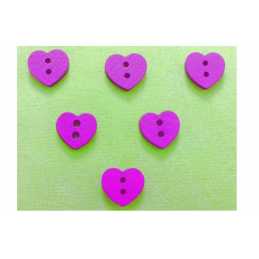 LOT 6 BOUTONS BOIS : coeur mauve 15*13mm (04) 