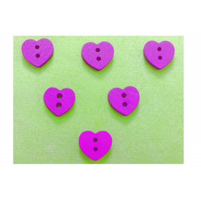 LOT 6 BOUTONS BOIS : coeur mauve 15*13mm (04) 