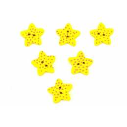 LOT 6 BOUTONS BOIS : etoile jaune 15mm 