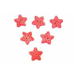 LOT 6 BOUTONS BOIS : etoile rouge 15mm 