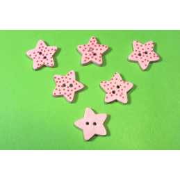 LOT 6 BOUTONS BOIS : etoile rose clair 15mm 