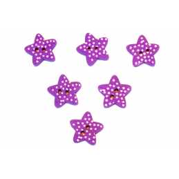 LOT 6 BOUTONS BOIS : etoile grenat 15mm 