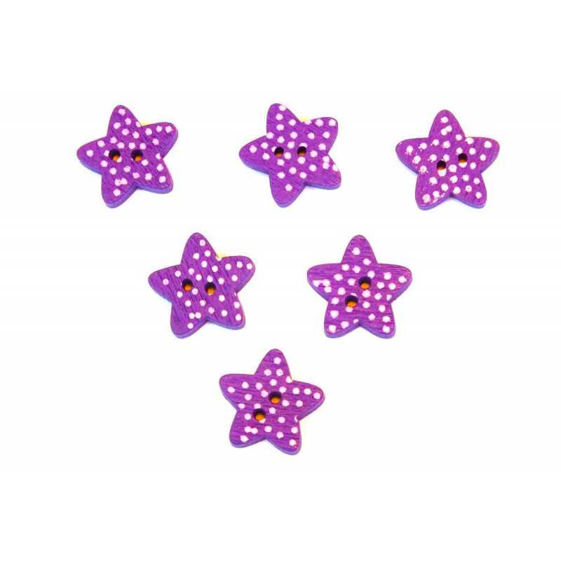 LOT 6 BOUTONS BOIS : etoile grenat 15mm 