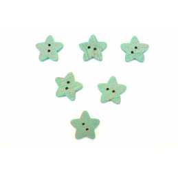LOT 6 BOUTONS BOIS : etoile vert 15mm 