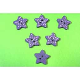 LOT 6 BOUTONS BOIS : etoile mauve15mm 