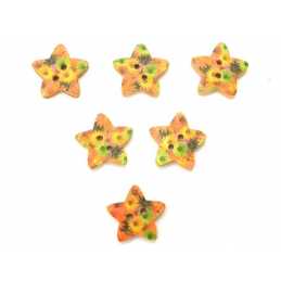 LOT 6 BOUTONS BOIS : etoile motif fleur 17mm (02) 