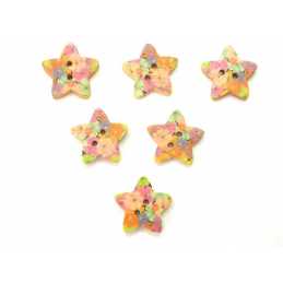 LOT 6 BOUTONS BOIS : etoile motif fleur 17mm (03) 