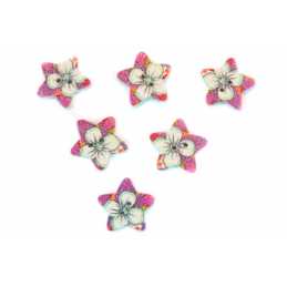 LOT 6 BOUTONS BOIS : etoile motif fleur 17mm (08) 