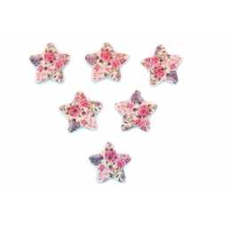LOT 6 BOUTONS BOIS : etoile motif fleur 17mm (10) 