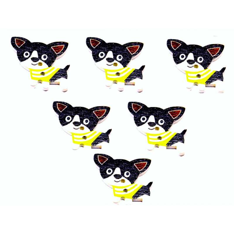 LOT 6 BOUTONS BOIS : chien 25*25mm (40) 