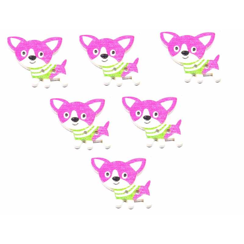 LOT 6 BOUTONS BOIS : chien 25*25mm (42) 
