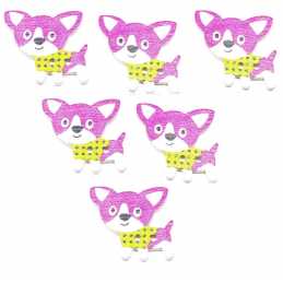 LOT 6 BOUTONS BOIS : chien 25*25mm (45) 