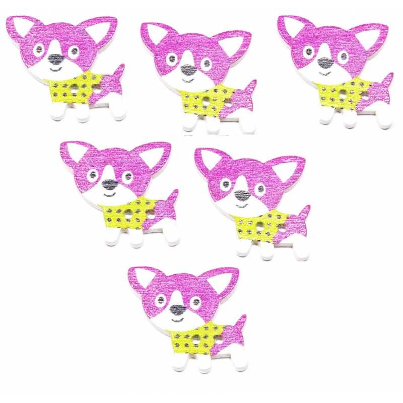 LOT 6 BOUTONS BOIS : chien 25*25mm (45) 