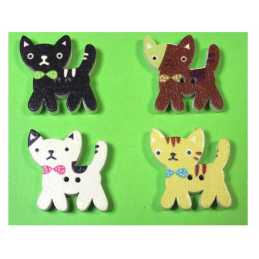 LOT 4 BOUTONS BOIS : chat 24*23mm (04) 