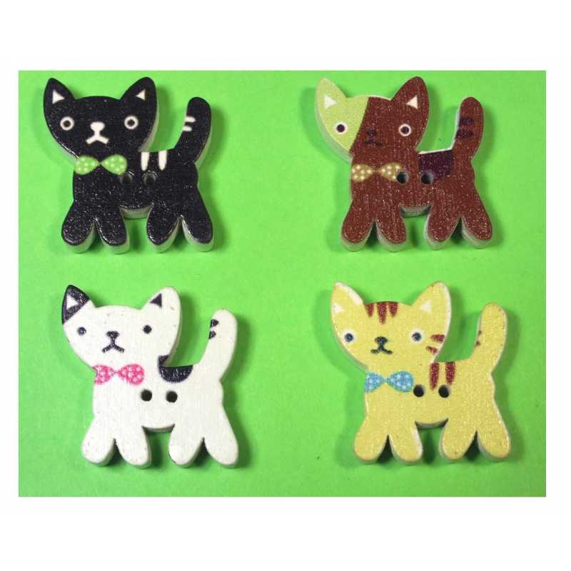  LOT 4 BOUTONS BOIS : chat 24*23mm (04) 