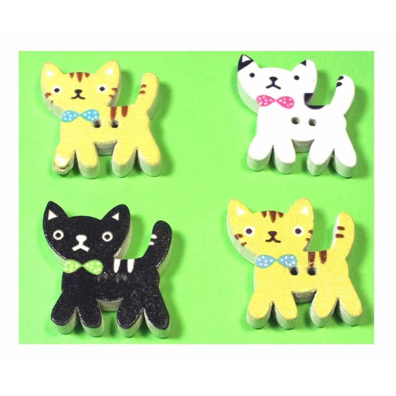  LOT 4 BOUTONS BOIS : chat 24*23mm (07) 