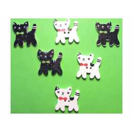  LOT 6 BOUTONS BOIS : chat 24*15mm (01) 