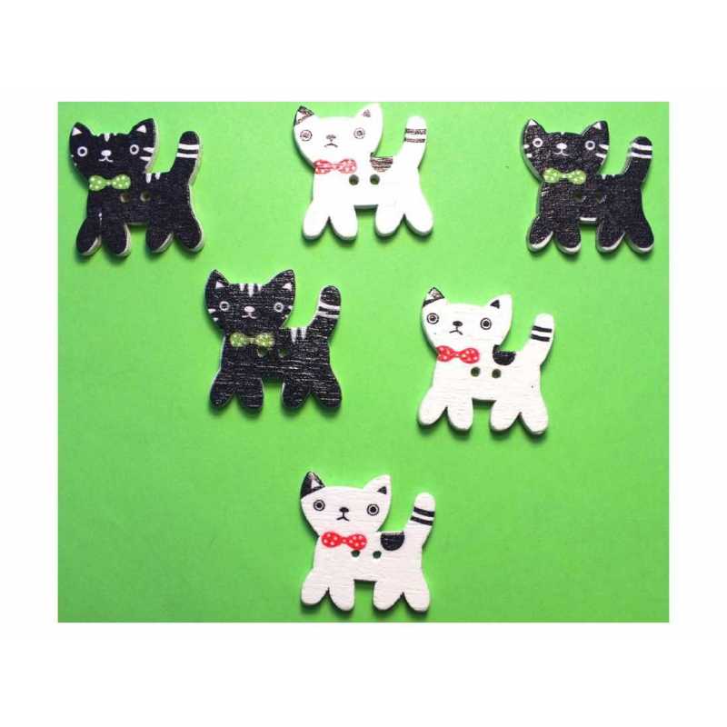  LOT 6 BOUTONS BOIS : chat 24*15mm (01) 