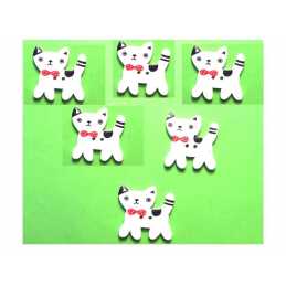  LOT 6 BOUTONS BOIS : chat blanc 24*15mm (01) 