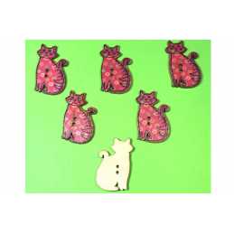 aaLOT 6 BOUTONS BOIS : chat 30*18mm (04) 