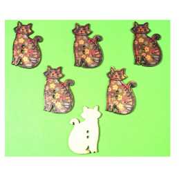 LOT 6 BOUTONS BOIS : chat 30*18mm (06) 