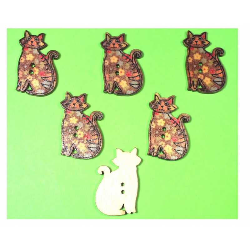 LOT 6 BOUTONS BOIS : chat 30*18mm (06) 