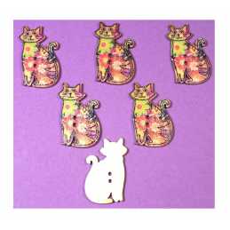 LOT 6 BOUTONS BOIS : chat 30*18mm (07) 