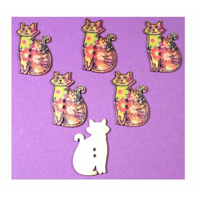 LOT 6 BOUTONS BOIS : chat 30*18mm (07) 
