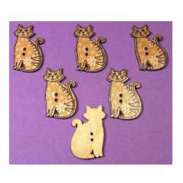 LOT 6 BOUTONS BOIS : chat 30*18mm (08) 