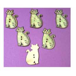 aaLOT 6 BOUTONS BOIS : chat 30*18mm (09) 