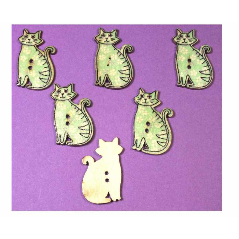 aaLOT 6 BOUTONS BOIS : chat 30*18mm (09) 