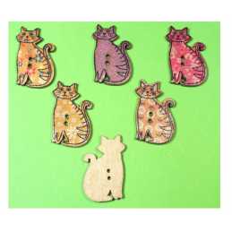 LOT 6 BOUTONS BOIS : chat 31*19mm (10) 