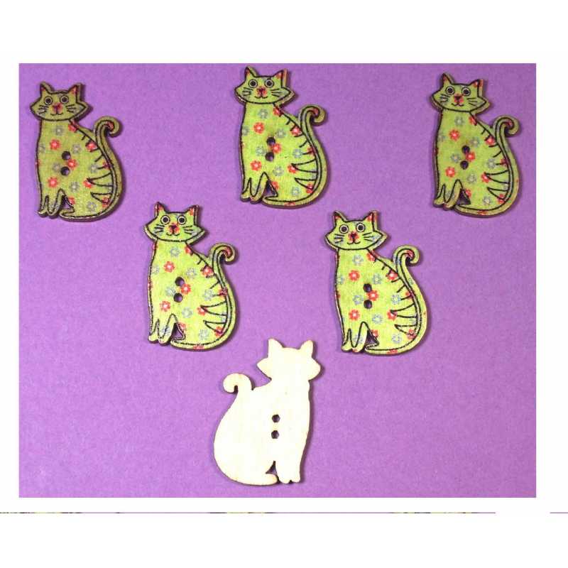 LOT 6 BOUTONS BOIS : chat 30*18mm (11) 