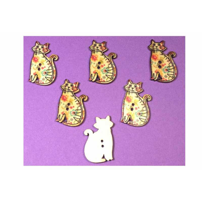 LOT 6 BOUTONS BOIS : chat 30*18mm (12) 