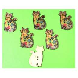 LOT 6 BOUTONS BOIS : chat 30*18mm (14) 