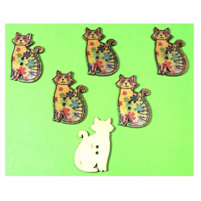 LOT 6 BOUTONS BOIS : chat 30*18mm (14) 