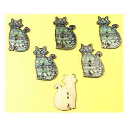 LOT 6 BOUTONS BOIS : chat 30*18mm (15) 